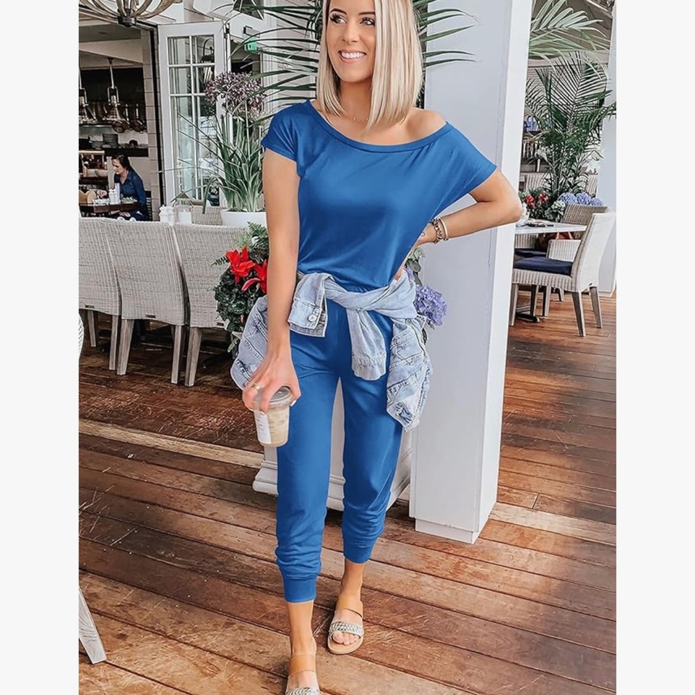 Vibrant Blue Jumpsuit with Tie-Waist and Relaxed Fit